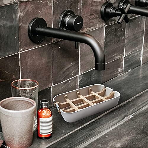 Aoheuo Modern Bamboo Fiber soap Holder and soap Dish Combination (Removable), Black, 5.12 Long by 3 Wide, 0.98 inches high, Used in Kitchens, bathrooms, and bar Sinks - color: Black, size: 1Pack (Bamboo)