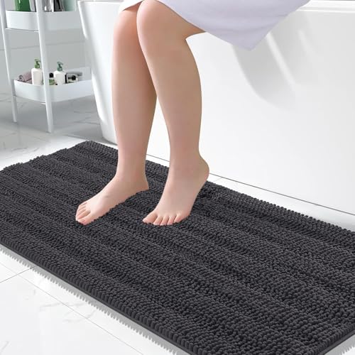 OLANLY Thick Large Bathroom Rugs 50x30, Soft Chenille Bath Rugs, Dark Grey | Absorbent Striped, Rubber Backing, Machine Wash Dry, Bath Mats for Bathroom Floor, Tub and Shower, Home Decor Accessories - color: Dark Grey, size: 50" X 30"