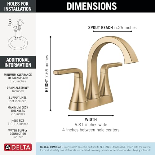 Delta Lineax Centerset Brushed Gold Bathroom Faucet, 4 Inch 3 Hole Bathroom Sink Faucet for Vanity, Metal Push-Pop Drain Assembly, Champagne Bronze 2562LF-CZMPU - color: Champagne Bronze