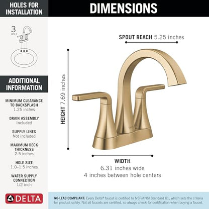 Delta Lineax Centerset Brushed Gold Bathroom Faucet, 4 Inch 3 Hole Bathroom Sink Faucet for Vanity, Metal Push-Pop Drain Assembly, Champagne Bronze 2562LF-CZMPU - color: Champagne Bronze