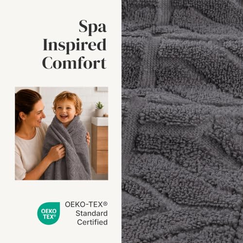 Modern Threads 6 Piece Cotton Bath Towel Set – Ultra Soft 550 GSM Towels – Bathroom Set with Hand Towels and Washcloths – Geometric (Charcoal) - color: Charcoal, style: Geometric