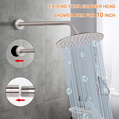 Shower Head Extension Arm, Shower Extender Water Outlet- Lowers Existing, Shower Pipe Extension for Bathroom, Made of Solid Metal Stainless Steel(10 Inch, Brushed Nickel) - color: Brushed Nickel, style: 10 Inch