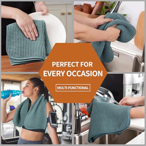 Microfiber Waffle Hand Towels, 2 Pieces, Soft, Absorbent, Fast Drying, Lint Free 430 GSM (Green) - color: Green