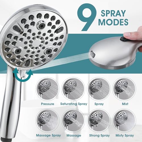Hand Shower with Slide Bar, High Pressure 10 Setting Handheld Shower Head, Adjustable Height 24" Slide Bar, Wall Supply Elbow and 6.6ft Extra Long Shower Hose - Chrome - color: Chrome