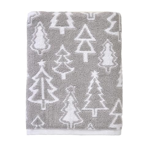 SKL Home Christmas/Winter Mod Tree Bath Towel, 100% Cotton, Gray | 500 GSM weight. Soft & absorbent. Reversible jacquard pattern. Great for holiday gifting. - color: Mod Tree (Gray), style: Bath Towel