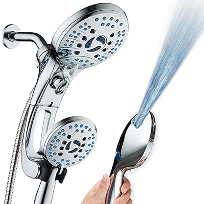 AquaCare 50-mode High Pressure Shower Head Combo with Arm & Dual Power Wash | Hygienic Jets, 2-mode Handheld Power Wash for Tub, Tile & Pets, Long 6 ft. Stainless Steel Hose, Extra Wall Bracket / Chrome - color: All-Chrome, style: 2.5 Gallons Per Minute