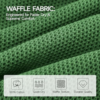 REDKISS Quick Dry Waffle Towel Set of 8, 100% Cotton,Lightweight & Highly Absorbent Waffle Towels for Bathroom, Spa, Gym, Pool-2 Bath Towels, 2 Hand Towels & 4 Washcloths,Green - color: Green