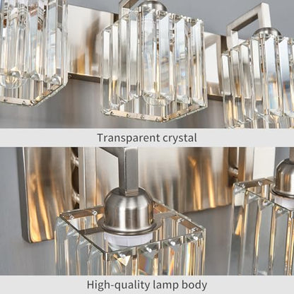 Modern Bathroom Vanity Light 3-Lights Brushed Nickel Vanity Light Crystal Wall Light Bathroom Light Fixtures - color: Nickel Crooked, size: 3-light