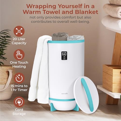 SereneLife Towel & Blanket Warmer, One Touch Portable Bath Towel Warmer with Fragrant Disc Holder, Timer (15, 30, 45, or 60 minutes) and LED Display, Auto Shut Off, Ideal for Bathroom & Spa Use, Blue - color: Blue