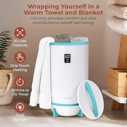 SereneLife Towel & Blanket Warmer, One Touch Portable Bath Towel Warmer with Fragrant Disc Holder, Timer (15, 30, 45, or 60 minutes) and LED Display, Auto Shut Off, Ideal for Bathroom & Spa Use, Blue - color: Blue