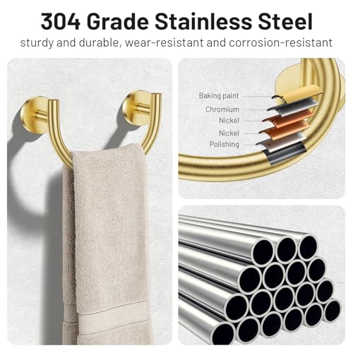 Brushed Gold Smiley Face Towel Ring Bathroom Hand Towel Holder Stainless Steel Wall-Mounted Bathroom Hardware Accessories Towel Rack - color: Brushed Gold