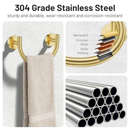 Brushed Gold Smiley Face Towel Ring Bathroom Hand Towel Holder Stainless Steel Wall-Mounted Bathroom Hardware Accessories Towel Rack - color: Brushed Gold