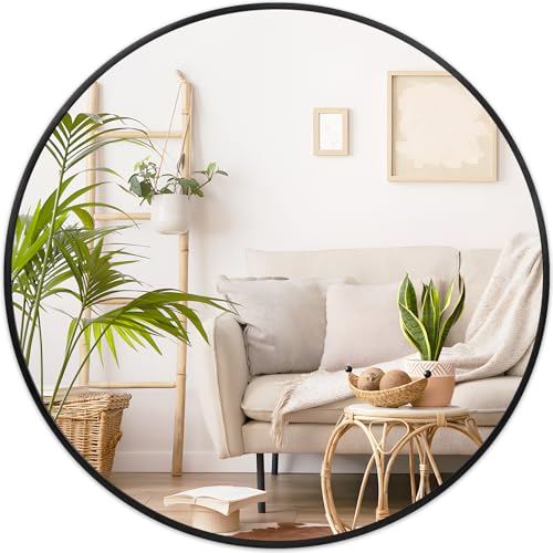 Fabuday Black Round Mirror for Wall 26 inch - Circle Mirror for Bathroom, Entryway, Living Room, Hallway, Vanity Decor, Big Matte Metal Frame Mirrors - color: Black, size: 26"L x 26"W