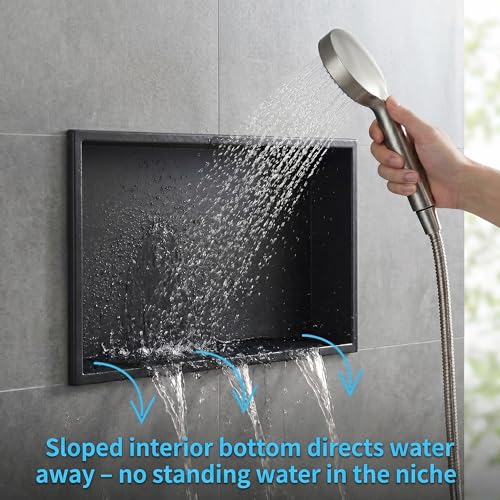 304 Stainless Steel Shower Niche 24" x 12" for Bathroom Storage | Waterproof Matte Black Recessed Shower Niche No Tile Needed - size: 24 x 12 inch
