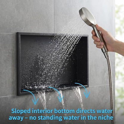 304 Stainless Steel Shower Niche 24" x 12" for Bathroom Storage | Waterproof Matte Black Recessed Shower Niche No Tile Needed - size: 24 x 12 inch