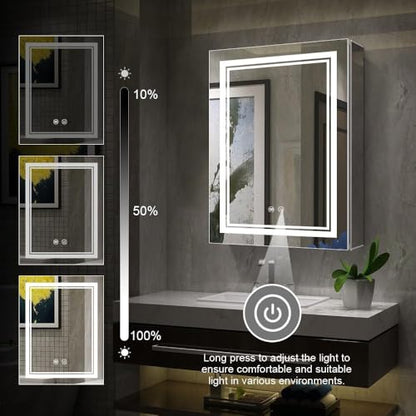 High-End Led Medicine Cabinet,Lighted Medicine Cabinet,3 Colors&Dimmable,Demister,Lighted Glass Shelf,USB Shaver Socket.Surface Mount or Recess Mount,20×28inch - size: 20×28inch