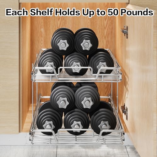 2-Tier Kitchen Cabinet Pull Out Shelf and Drawer Organizer Slide Out Pantry Storaqe Basket in Multiple Sizes (19" W x 21" D) - size: 19" W x 21" D