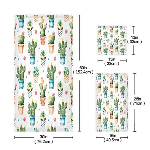 ALAZA Towel Bathroom Sets, Colorful Cactus Towels 3-Piece 1 Bath Towel 1 Washcloth 1 Hand Towel, Bath Towel Set of 3 Soft Multifuntion for Home Kitchen Hotel Gym Swim Spa - color: Multi16