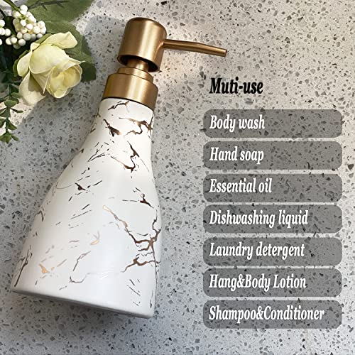 Ceramic Soap Dispenser for Bathroom White Soap Dispenser for Kitchen Dish Soap Dispenser with Marble Pattern Liquid Hand Soap Dispenser Pump Bottle - color: White Marble Cone Bottle
