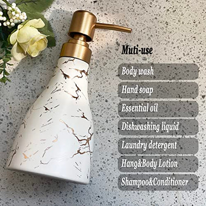 Ceramic Soap Dispenser for Bathroom White Soap Dispenser for Kitchen Dish Soap Dispenser with Marble Pattern Liquid Hand Soap Dispenser Pump Bottle - color: White Marble Cone Bottle