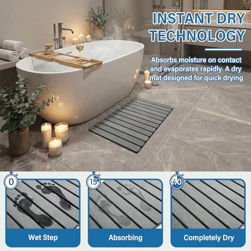ELAMORE Foldable Stone Bath Mat – Diatomaceous Earth Bath Mat, Super Absorbent Quick Dry Shower Mat, Non Slip Bathroom Floor Mat, 28 x 16 Inches Gray - size: 28" x 16" (Rectangular)