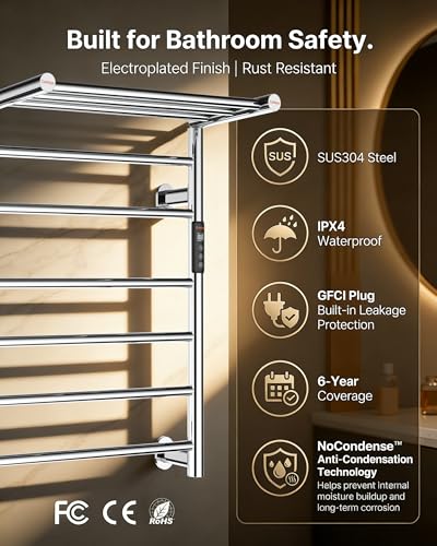 Heated Towel Rack Foldable Smart Dual-Zone APP No-Drill Chrome CA3 - color: Chrome, size: Pro-9Bar H35.43 x W21.65