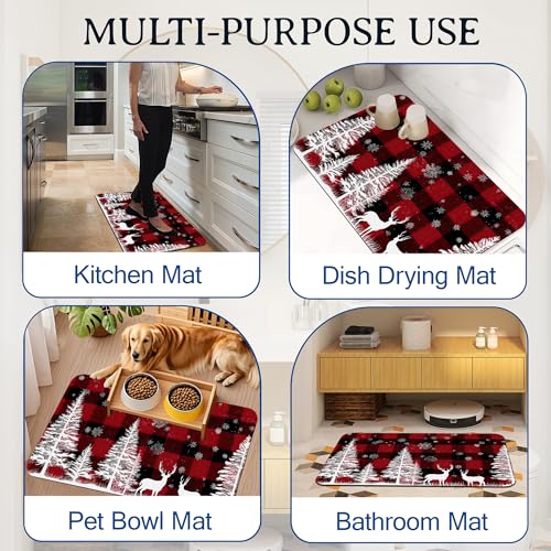 Elightvap Christmas Deer Plaid Bathroom Rugs Mat Non Slip Absorbent Quick Dry Rug Bath Mats for Bathroom Floor Bathtub,17 * 29.5 Inches - color: Christmas Deer Plaid
