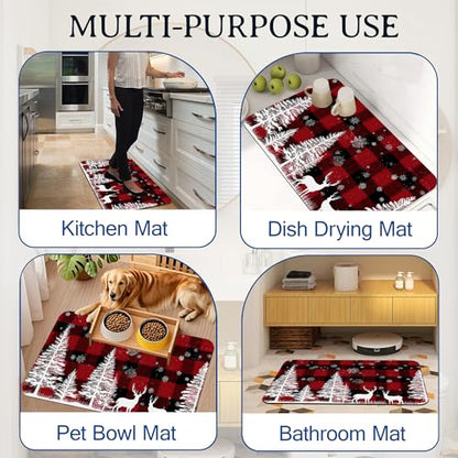 Elightvap Christmas Deer Plaid Bathroom Rugs Mat Non Slip Absorbent Quick Dry Rug Bath Mats for Bathroom Floor Bathtub,17 * 29.5 Inches - color: Christmas Deer Plaid