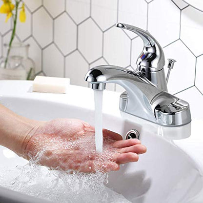 WOWOW Bathroom Faucet 1 Handle Low Arc Single Handle 4 inch Centerset Bathroom Sink Faucet with Lift Rod Drain Assembly Basin Mixer Tap Chrome Vanity Taps - color: Chrome
