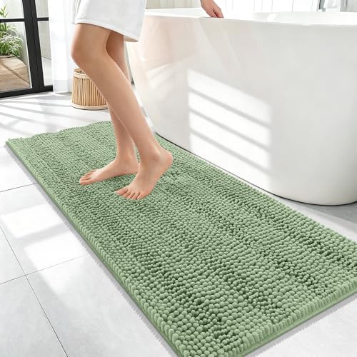 OLANLY Thick Bathroom Runner Rugs 47x17, Chenille Bath Rugs, Sage Green | Absorbent Striped, Rubber Backing, Machine Wash, Long Bath Mats for Bathroom Floor, Tub and Shower, Home Decor Accessories - color: Sage Green, size: 47" X 17"