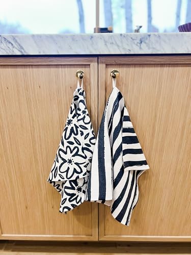 Kitchen Towels, Dish Towels for Kitchen, 2 Pc Kitchen Towel Set | Microfiber Waffle Towels, 16 x 26 inches, with Hanging Loops, Reusable Tea Towels, Cute Kitchen Towels - 2 Pack - color: Black Daisy