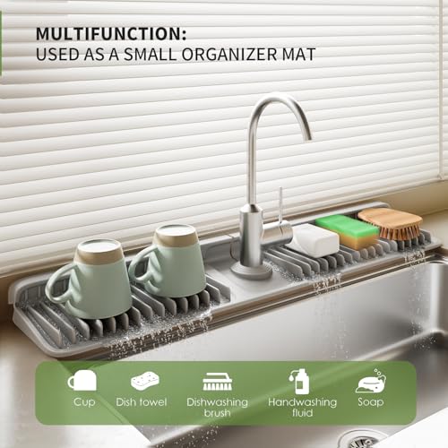 24 Inch Longer Silicone Faucet Mat, 7°Slope Fast Self-draining | Faucet Mat for Kitchen Sink, Silicone Sink Splash Guard, Fast Drying Tidy Faucet Mat Splash Guard - color: (Black, 24x5.6 Inches)