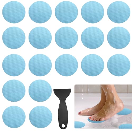 24 PCS Blue Round Shape Bathtub Non Slip Stickers | Adhesive Decals, Anti Slip for Shower, For Floor Bathroom Stairs Ladders, Includes Scraper - color: Blue
