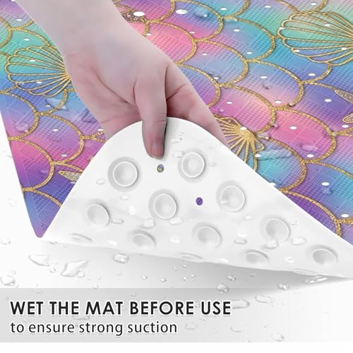 Mermaid Seashell Starfish Bathtub Shower Mat Ocean Rainbow Non-Slip Tub Extra Long Bath Floor 40X16 Inch Machine Washable for Bathroom Tub Bath Mat for Toddler and Baby - color: Mermaid Scales