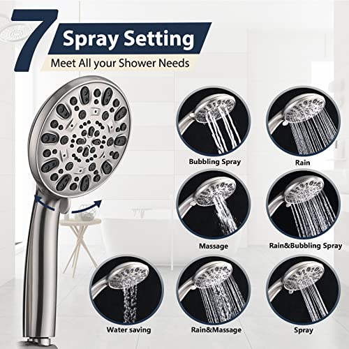 Rainfall 8 Inch Round Shower Head with High Pressure Handheld Spray Combo, Drill-Free Slide Bar with Adjustable Shower Extension Arm, 3-Way Diverter for Easy Reach, 5Ft Hose- Brushed Nickel - color: Brushed Nickel