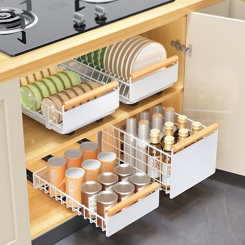 Pull-Out Dish Rack for Cupboard, Slide Out Dish Drying Rack for Kitchen Cabinets, Pull Out Drawer for Kitchen Under Sink Organizer (Bowl Rack Extra-Large) - size: Extra-Large Bowl Rack