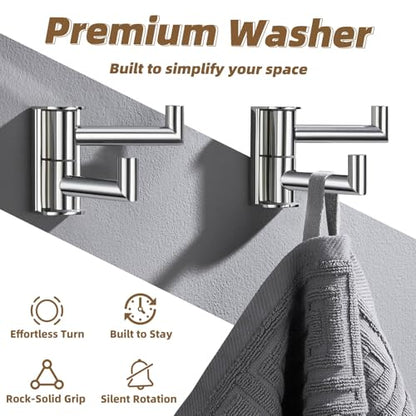Swivel Wall Hooks with 2 Arm, 2 Pack, Polished Chrome, Wall Mounted | Rust-resistant 304 Stainless Steel, Double Towel Hooks for Bathroom Kitchen closet, Flexible 180° Swivel, Heavy-duty 11 lbs - color: Polished Chrome, size: 2 Pack