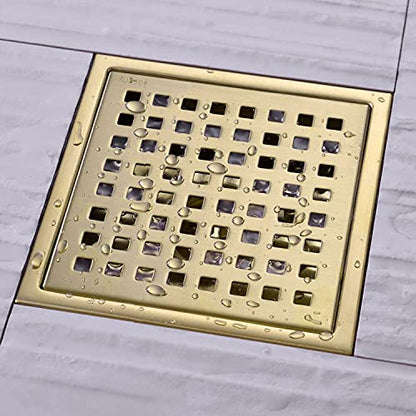 TRUSTMI 6 Inch Square Shower Floor Drain with Removable Grid Grate Cover, SUS 304 Stainless Steel,Brushed Gold - size: Grid Cover