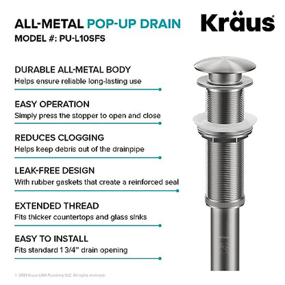 KRAUS Pop-Up Drain in Chrome, PU-10CH - color: Chrome, size: 8 5/8 Inch