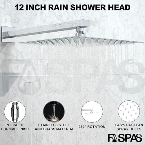 Polished Chrome Shower System with 12-Inch Rain Showerhead and Handheld | Innovative air-injection technology for low pressure, high-flow rate up to 3.22 GPM ensuring powerful consistent stream - color: Polished Chrome, style: 12"-Without Tub Spout