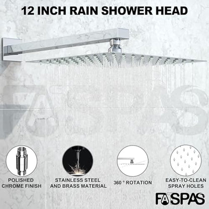 Polished Chrome Shower System with 12-Inch Rain Showerhead and Handheld | Innovative air-injection technology for low pressure, high-flow rate up to 3.22 GPM ensuring powerful consistent stream - color: Polished Chrome, style: 12"-Without Tub Spout