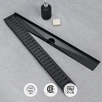 SaniteModar Linear Shower Drain 36 inch Matte Black - Capsule Pattern Grate | AISI 304 Stainless Steel Matte Black Linear Dain Rectangle Shower Floor Drain with Hair Strainer and Leveling Feet - size: 36 inch