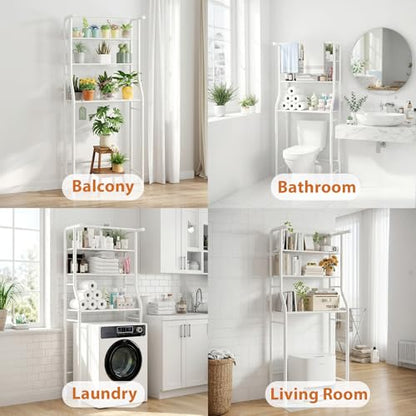 UDEAR 3-Tier Over The Toilet Rack,with Hanging Rod,Tower Shelf,White | Toilet Towel Rack, Three-layer Iron Plate, Suitable for Bathrooms - color: White