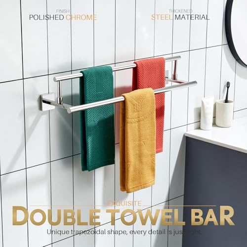 KOKOSIRI Towel Holder 24-Inch Bathroom Double Bath Towel Bars Kitchen Rack Wall Mounted Polished Chrome Stainless Steel B5009CH-L24 - color: Polished Chrome, size: 24-Inch
