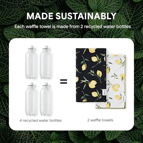 RECYCO Waffle Kitchen Towel Set of 2 - Quick Dry Microfiber Sustainable Dish Towels - Ultra Absorbent Reusable Cleaning Tea Towels - Lightweight Hand Towels,16”x 28”, Lemon Grove - color: Lemon Grove