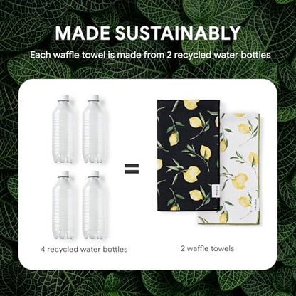 RECYCO Waffle Kitchen Towel Set of 2 - Quick Dry Microfiber Sustainable Dish Towels - Ultra Absorbent Reusable Cleaning Tea Towels - Lightweight Hand Towels,16”x 28”, Lemon Grove - color: Lemon Grove
