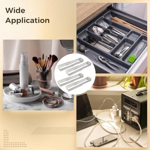 4 Pcs Expandable Drawer Organizers, Adjustable Drawer Dividers, Ideal for Kitchen, Bathroom, Office Utensil, Cutlery, and Office Supply Storage, White