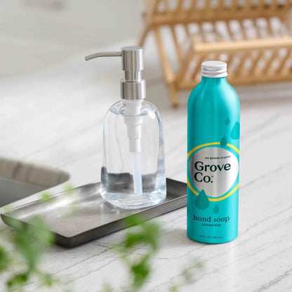 Grove Co. Glass Hand Soap Dispenser with Stainless Steel Pump, 12oz | Glass bottle; Stainless-steel pump; Reusable; Pair with Grove Co. Hand Soap; No Plastic Waste - size: 13.5 Ounce (Pack of 1)