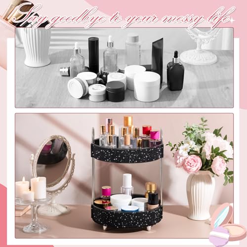360 Rotating Rhinestone Perfume Organizer,2 Tiers,Resin Diamond,Black - color: Black, size: 2 Tiers, style: Resin Diamond