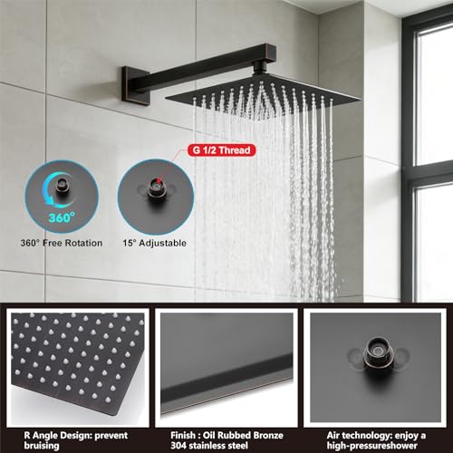 Midanya Shower System with Tub Spout,Bathtub Shower Faucet Set with Square Rainfall Head and Handheld Sprayer Wall Mount Tub Faucet Set with Valve and Trim Kit,10 Inch Oil Rubbed Bronze - color: Oil Rubbed Bronze, size: 10 Inch